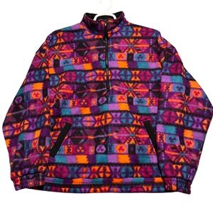 Vintage Half Zip Fleece Pullover Bold  Geometric Print Size Large
